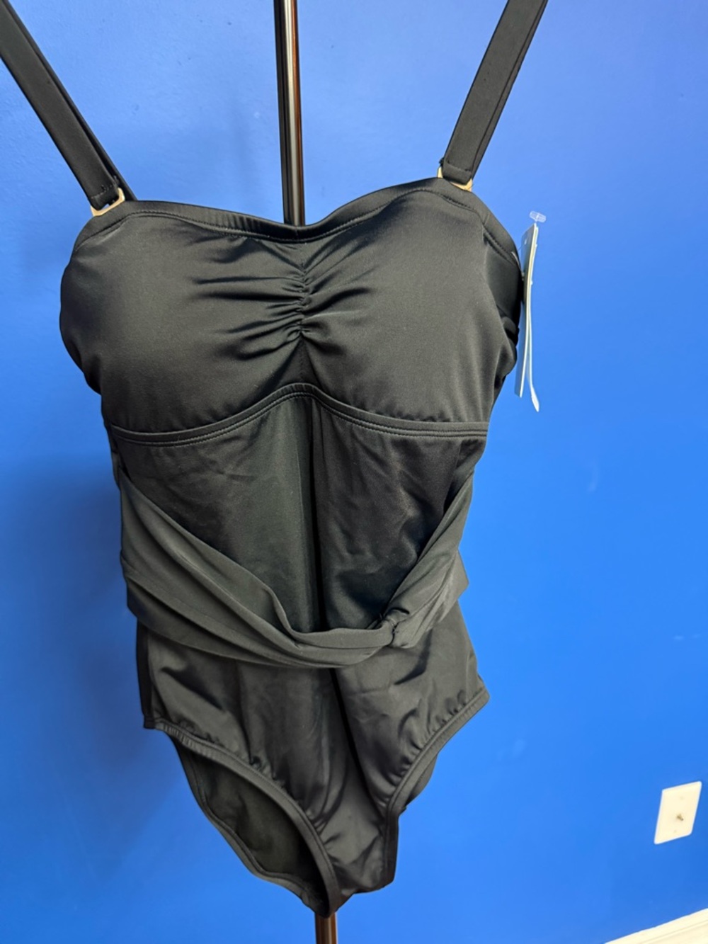 Black One-Piece Swimsuit with Halter Straps